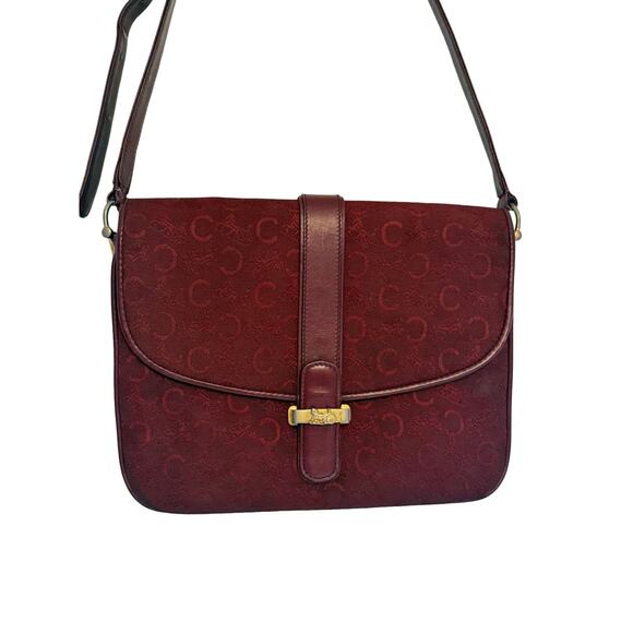 Vintage Celine Macadam Shoulder Bag | Burgundy Monogram Crossbody - Picture 1 of 8